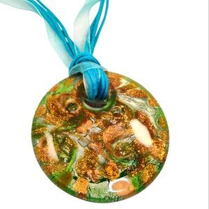Art Glass Pendant Necklace Round Glitter